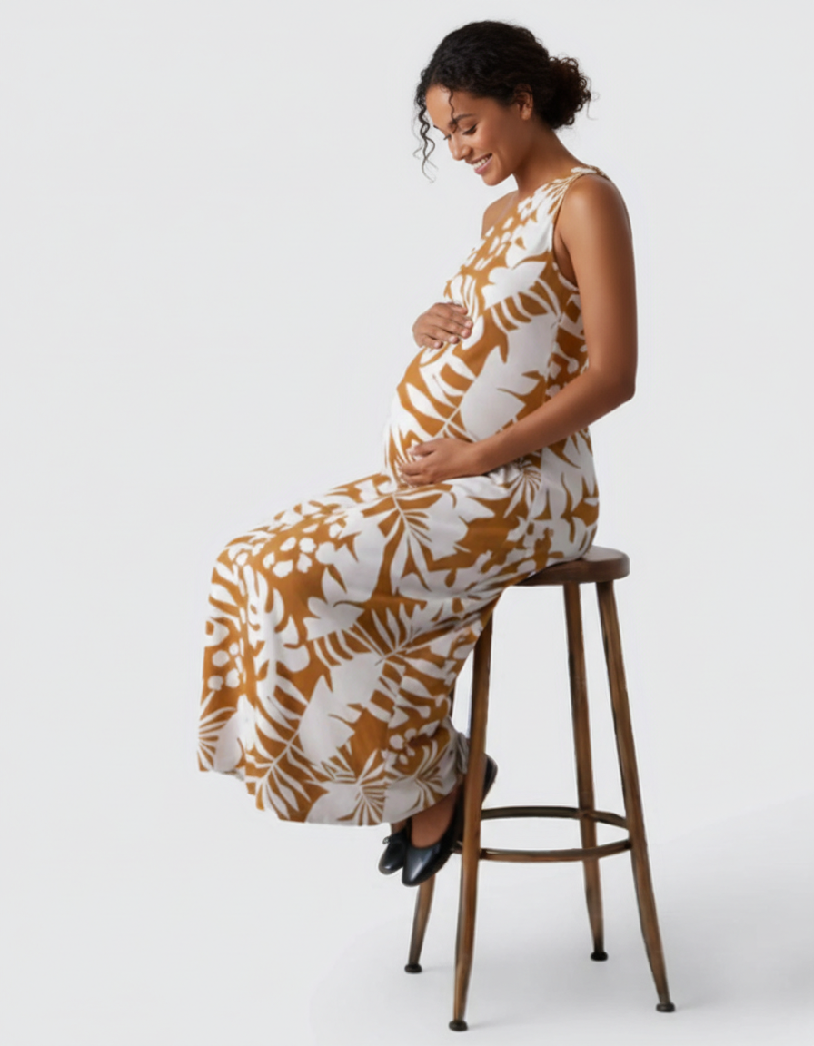Bump Society – The Comfort Collection: Tropical-Print Sleeveless Maternity Dress-Bump Society