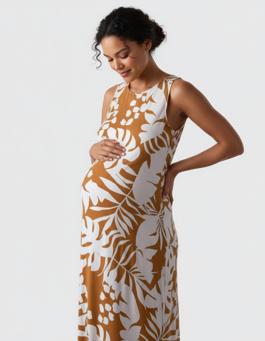 Bump Society – The Comfort Collection: Tropical-Print Sleeveless Maternity Dress-Bump Society