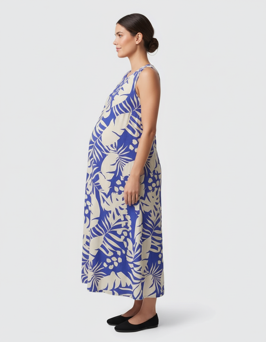 Bump Society – The Comfort Collection: Tropical-Print Sleeveless Maternity Dress-Bump Society