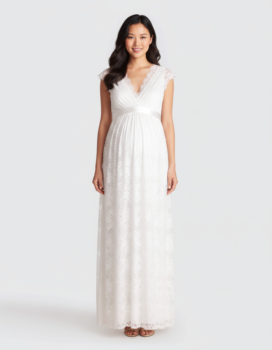 Bump Society – The Comfort Collection: V-Neck Lace Overlay Maternity Maxi Dress-Bump Society
