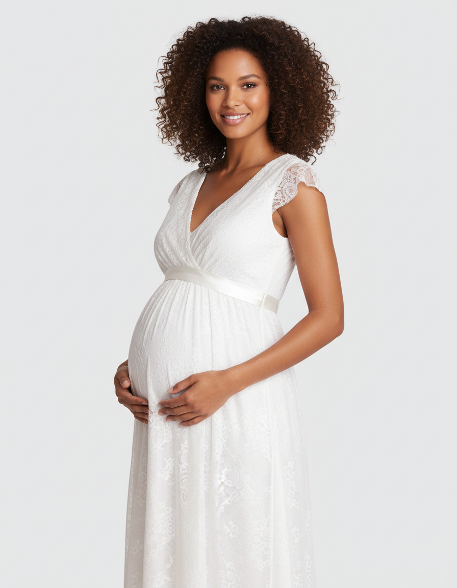 Bump Society – The Comfort Collection: V-Neck Lace Overlay Maternity Maxi Dress-Bump Society