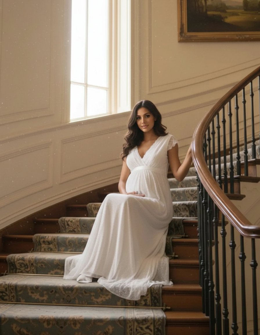 Bump Society – The Comfort Collection: V-Neck Lace Overlay Maternity Maxi Dress-Bump Society