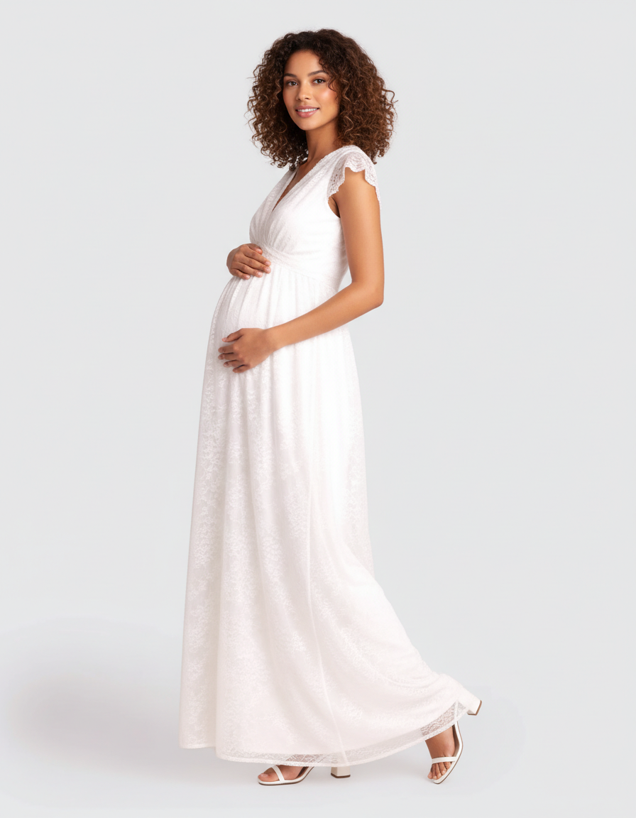 Bump Society – The Comfort Collection: V-Neck Lace Overlay Maternity Maxi Dress-Bump Society