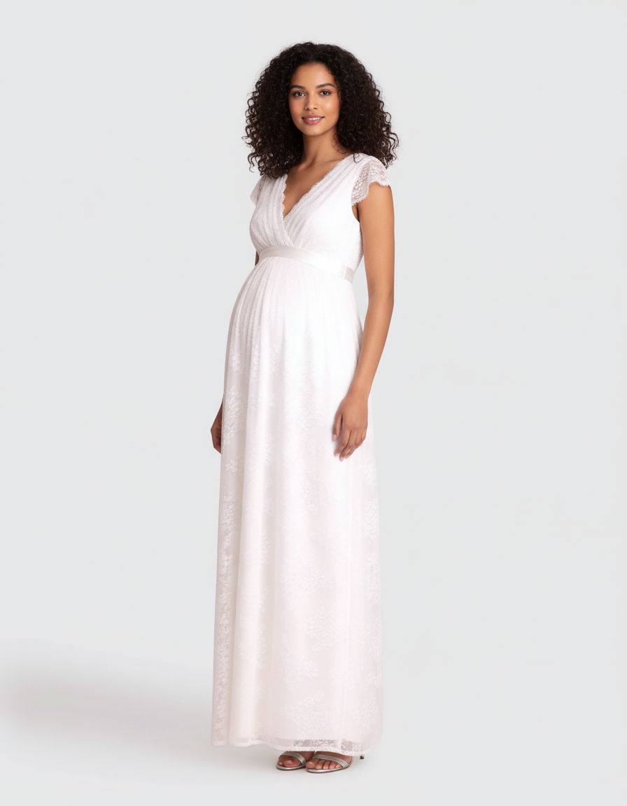 Bump Society – The Comfort Collection: V-Neck Lace Overlay Maternity Maxi Dress-Bump Society