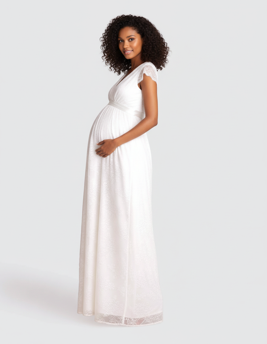 Bump Society – The Comfort Collection: V-Neck Lace Overlay Maternity Maxi Dress-Bump Society