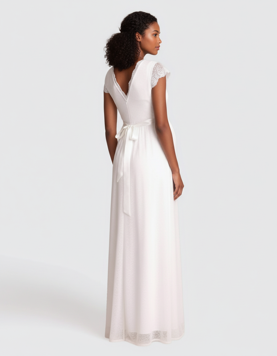 Bump Society – The Comfort Collection: V-Neck Lace Overlay Maternity Maxi Dress-Bump Society