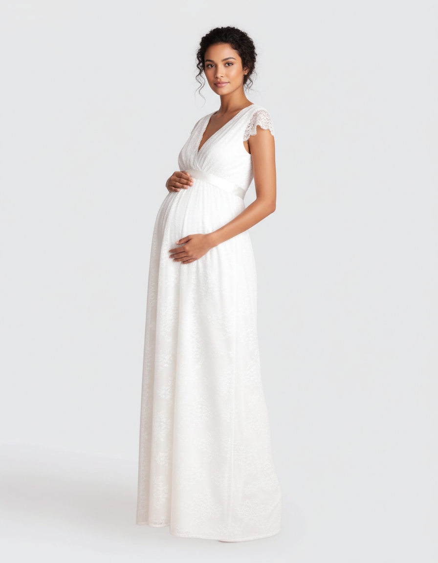 Bump Society – The Comfort Collection: V-Neck Lace Overlay Maternity Maxi Dress-Bump Society