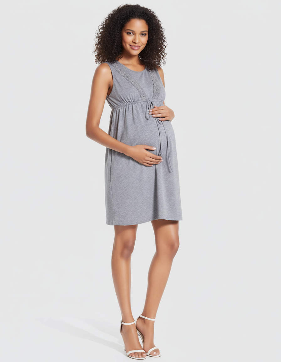 Bump Society – The Nursing Collection: Lace Trim Tie-Front Maternity & Nursing Dress-Bump Society