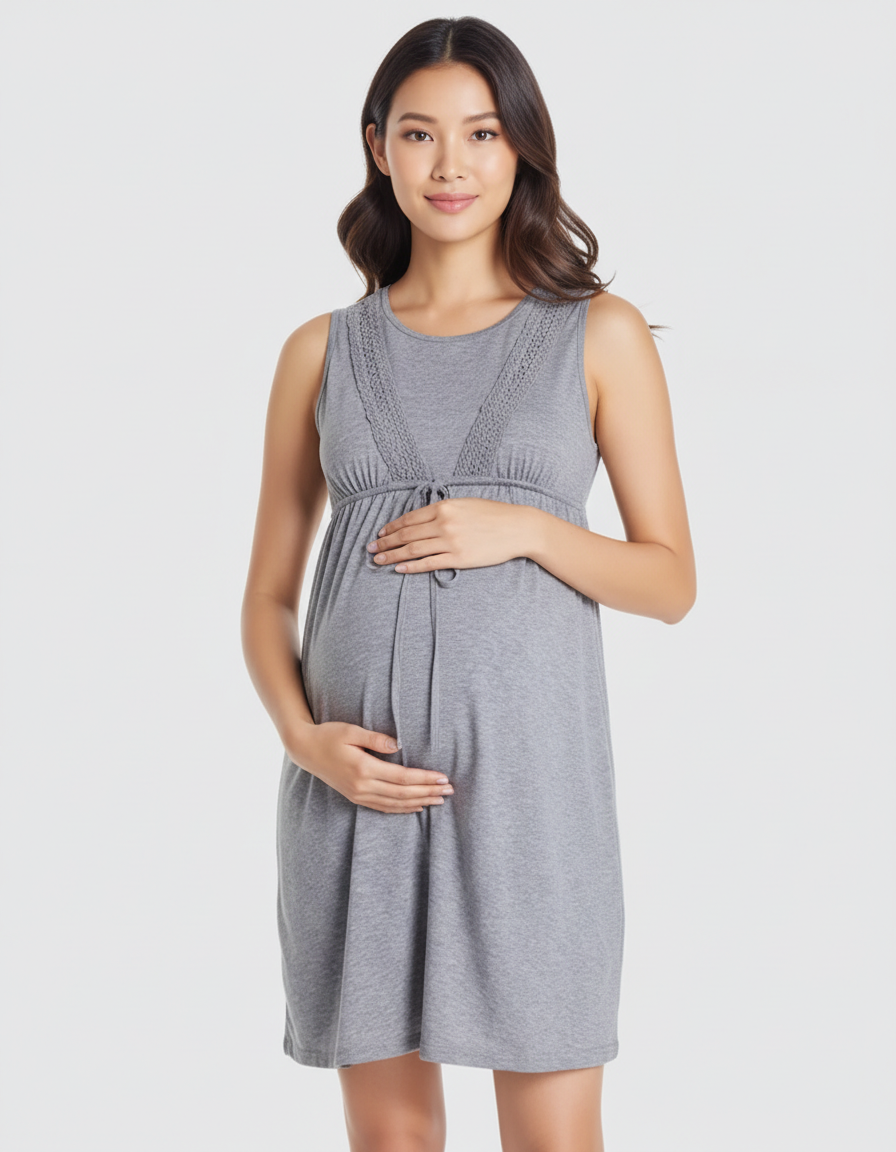 Bump Society – The Nursing Collection: Lace Trim Tie-Front Maternity & Nursing Dress-Bump Society