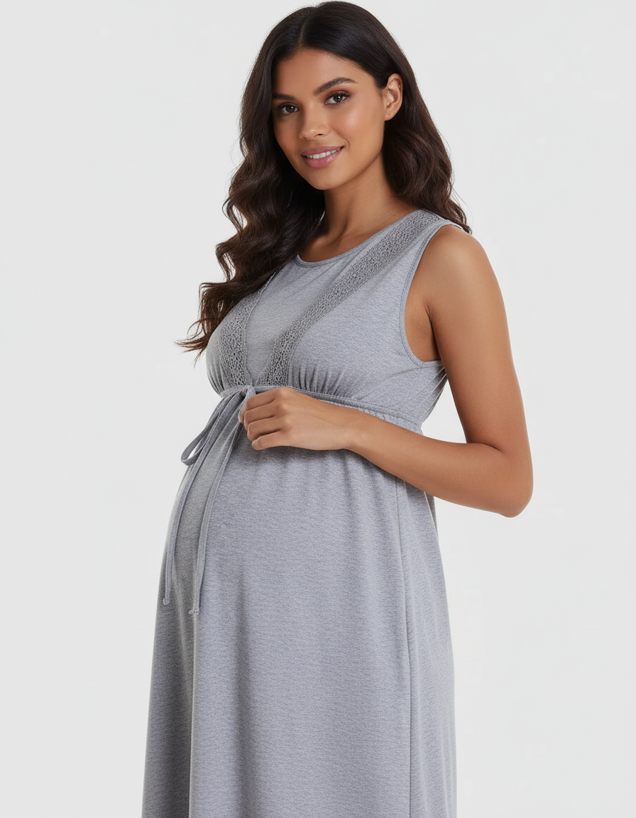 Bump Society – The Nursing Collection: Lace Trim Tie-Front Maternity & Nursing Dress-Bump Society
