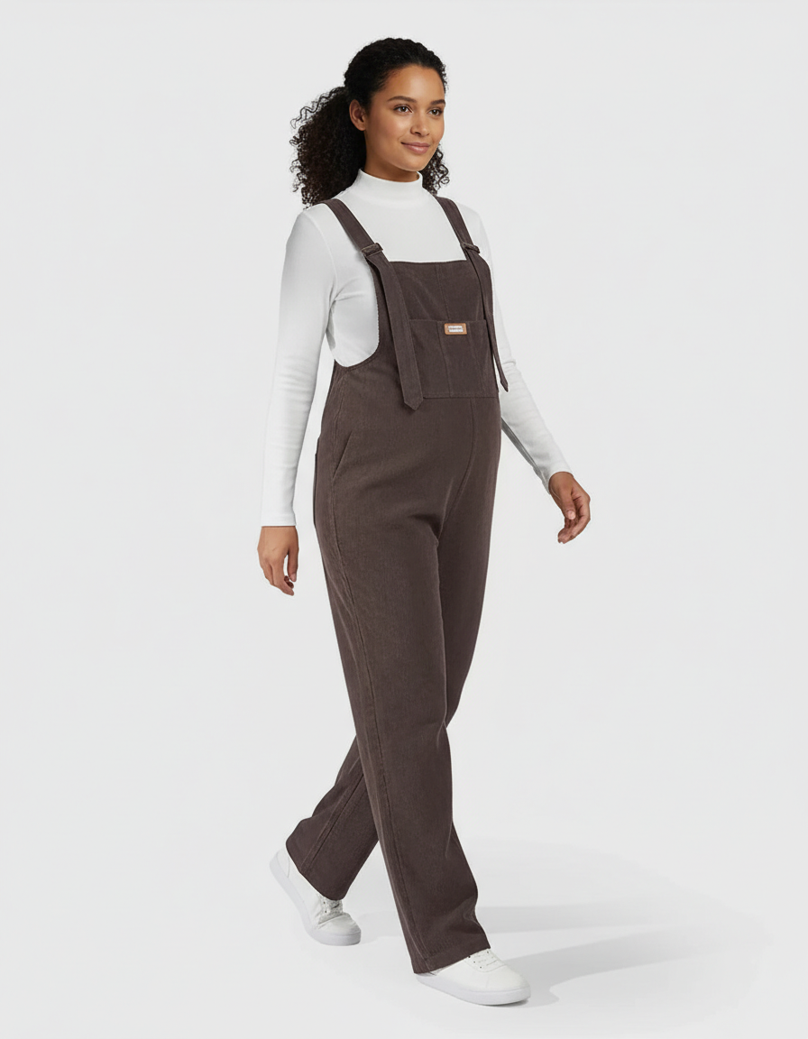 Bump Society – The Support Collection: Knitted Belly Support Adjustable Corduroy Maternity Jumpsuit-Bump Society
