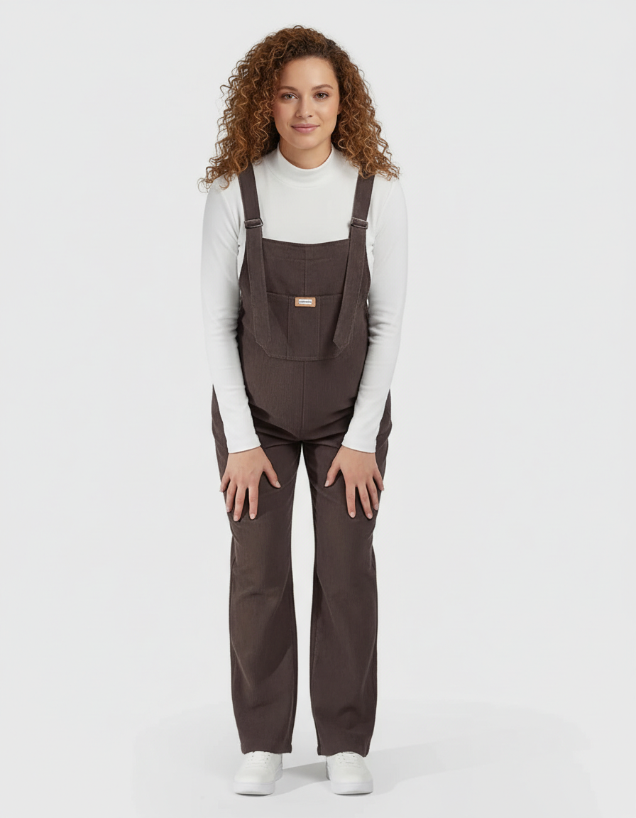 Bump Society – The Support Collection: Knitted Belly Support Adjustable Corduroy Maternity Jumpsuit-Bump Society