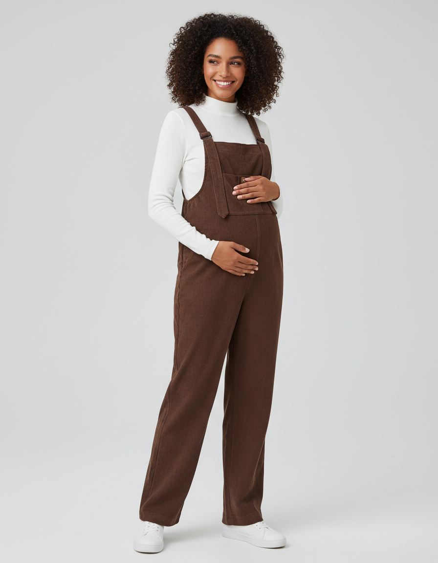 Bump Society – The Support Collection: Knitted Belly Support Adjustable Corduroy Maternity Jumpsuit-Bump Society