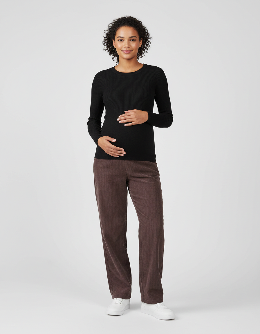 Bump Society – The Support Collection: Knitted Belly Support Adjustable Corduroy Maternity Jumpsuit-Bump Society