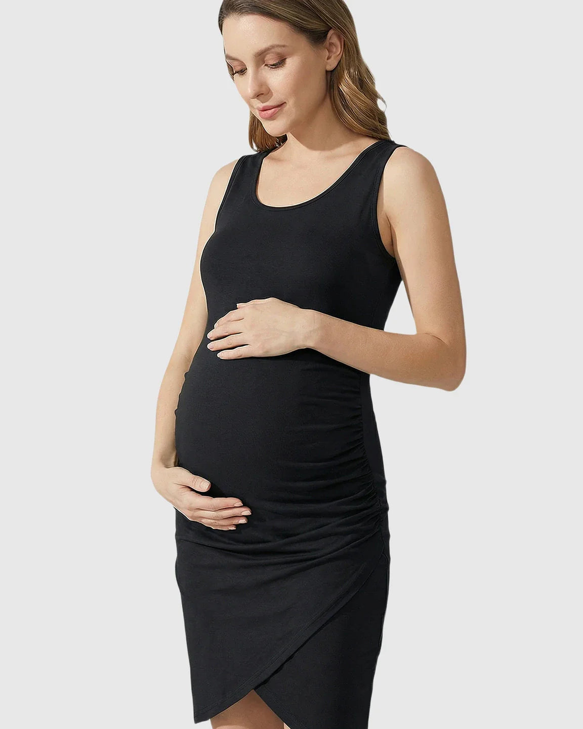 Bump Society – The Comfort Collection: Side Ruched Wrap-Style Hem Maternity Dress