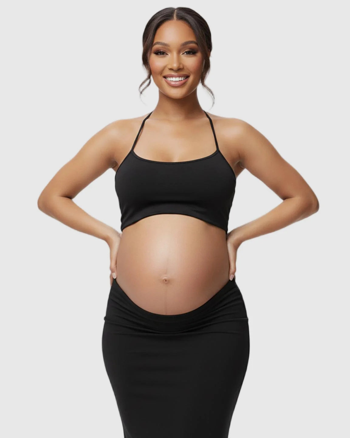 Bump Society – The Comfort Collection: Butt-Lifting Halter Neck Bodycon Maternity Photoshoot Gown
