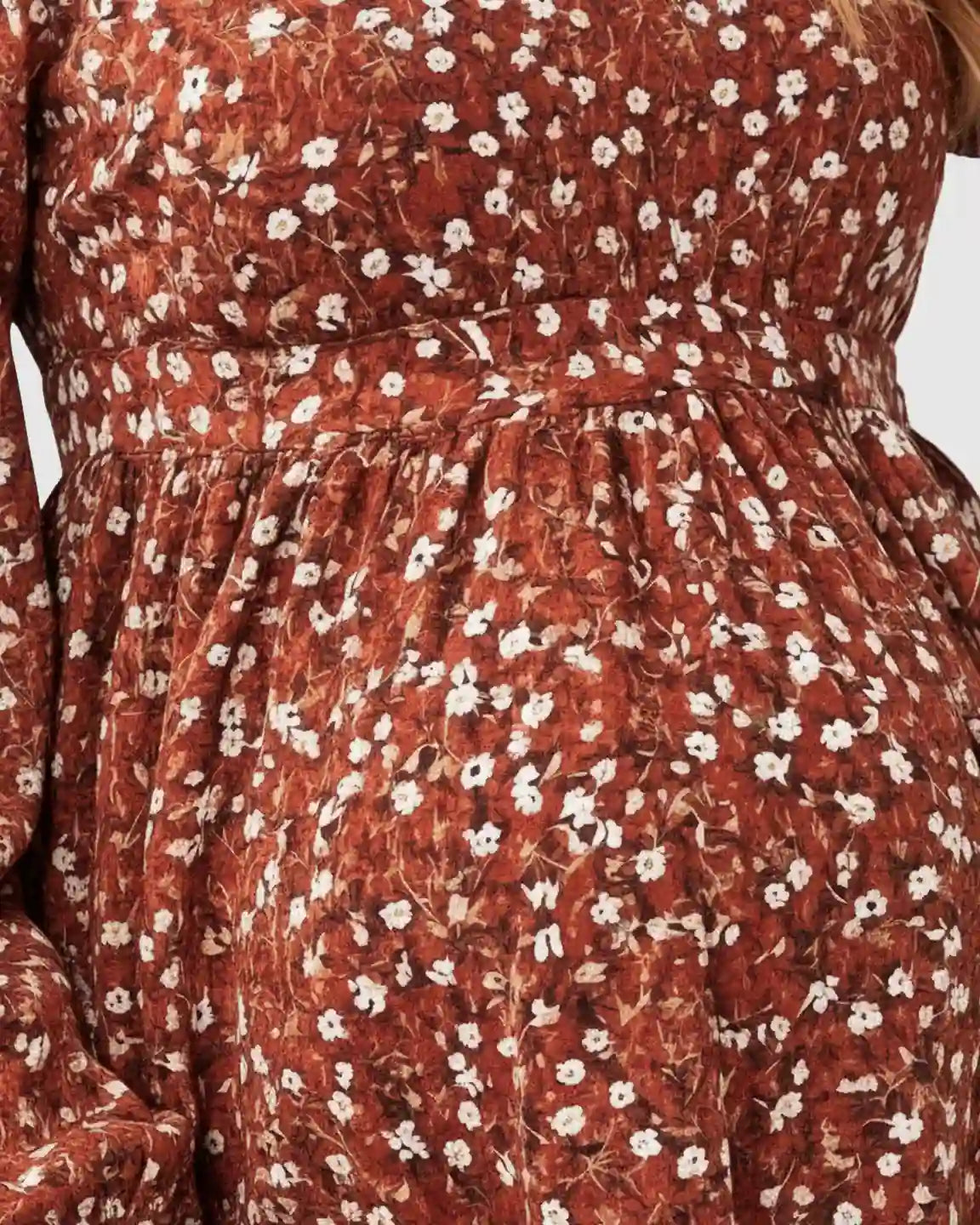 Bump Society – The Comfort Collection: Elegant Red Floral Ruffle Maternity Shirt
