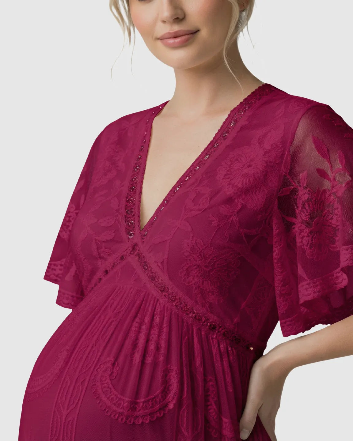 Bump Society – The Comfort Collection: Sheer-Lace Romantic Maternity Maxi Dress