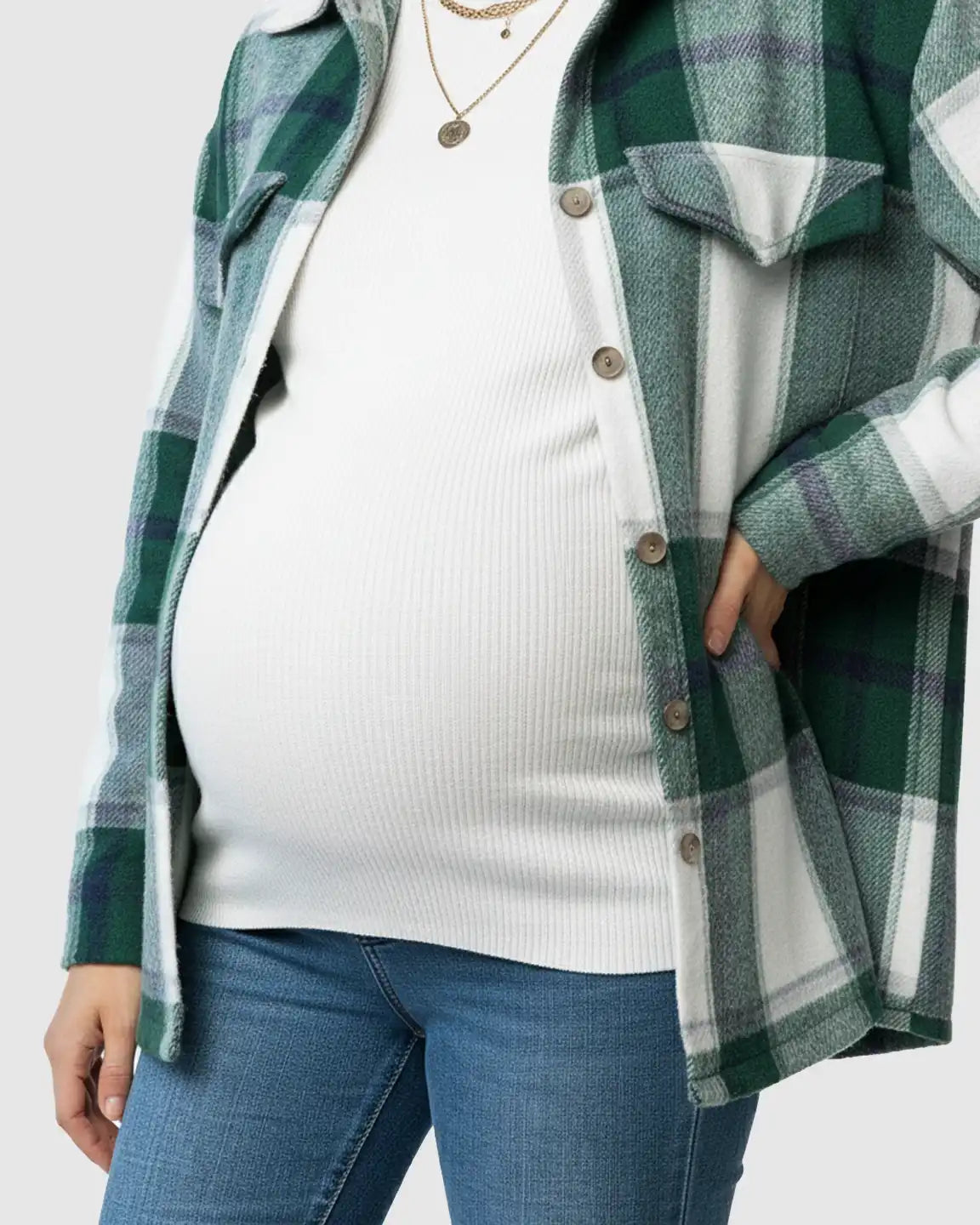 Bump Society – The Comfort Collection: Plaid Lapel Button Up Maternity Shacket