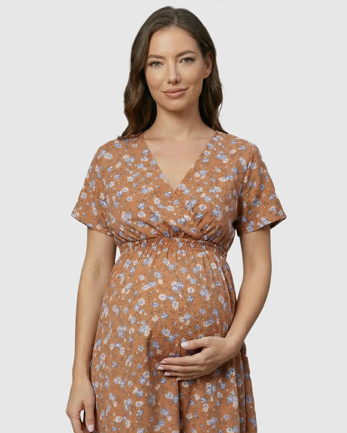 Bump Society – The Comfort Collection: Stretch-Waist A-Line Maternity Midi Dress