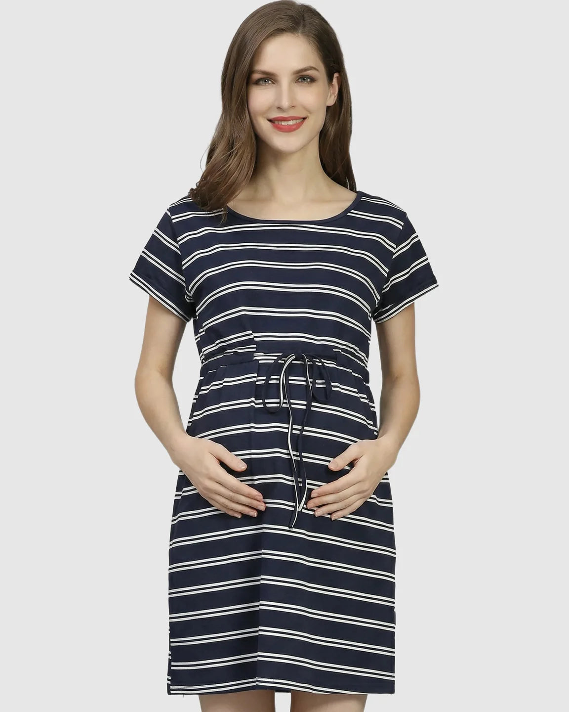 Bump Society – The Comfort Collection: Nautical Striped Drawstring Waist Maternity Dress