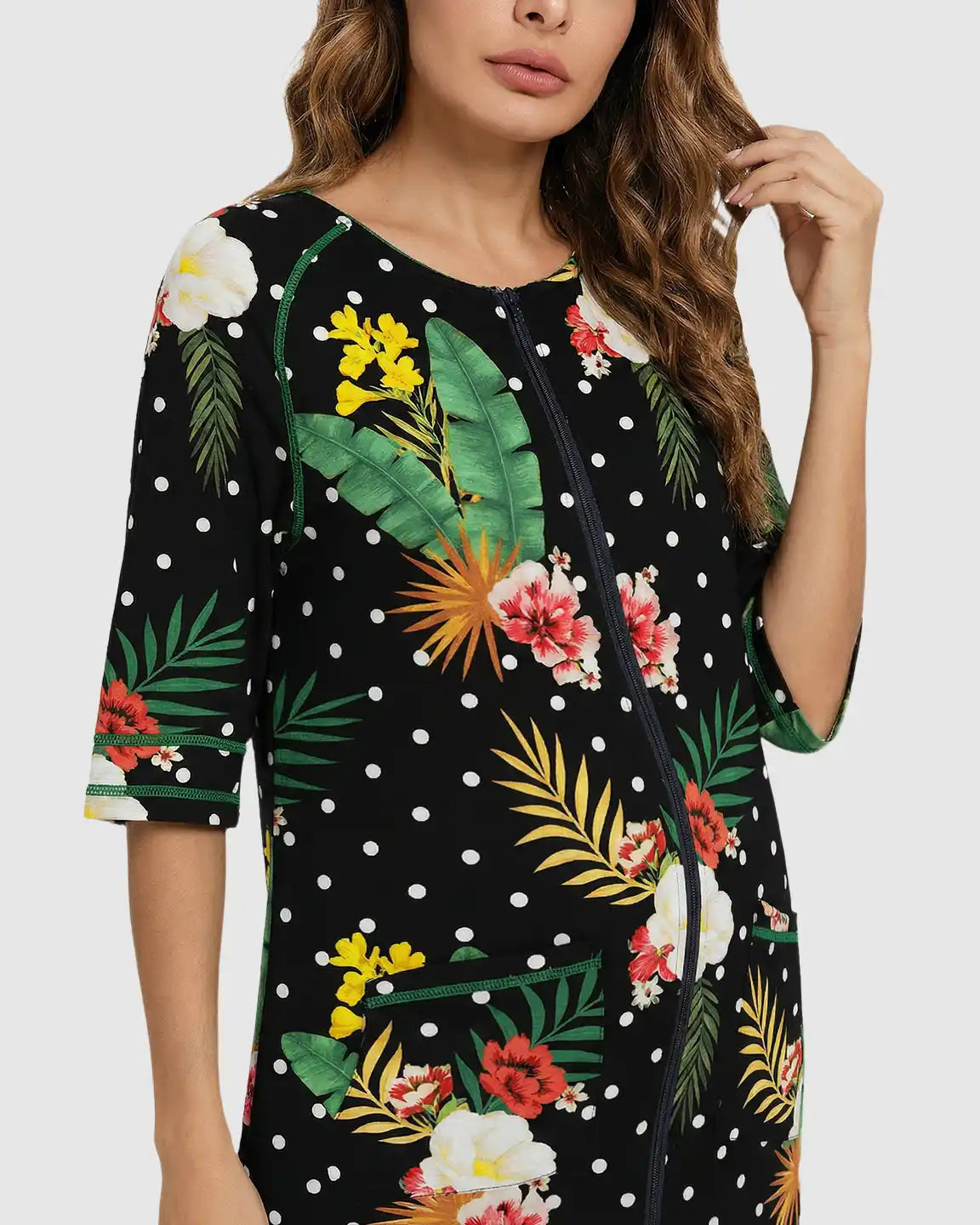 Bump Society – The Nursing Collection: Zip Front Tropical Print Maternity Nursing Lounge Dress