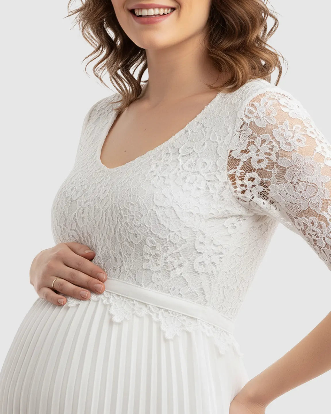 Bump Society – The Comfort Collection: Lace Bodice Pleated Maternity Midi Dress