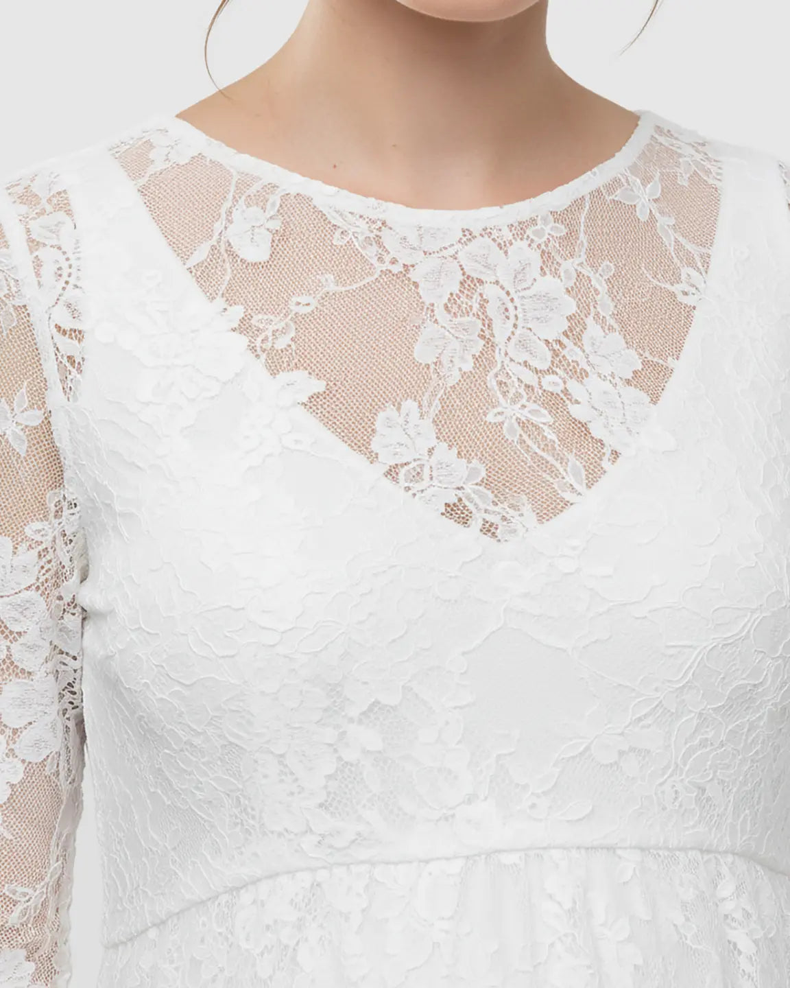 Bump Society – The Comfort Collection: Detachable Mesh Lace V-Neck Maternity Wedding Dress