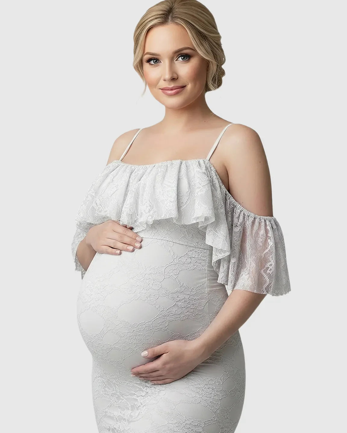 Bump Society – The Comfort Collection: Off-Shoulder Lace Mermaid Maternity Gown