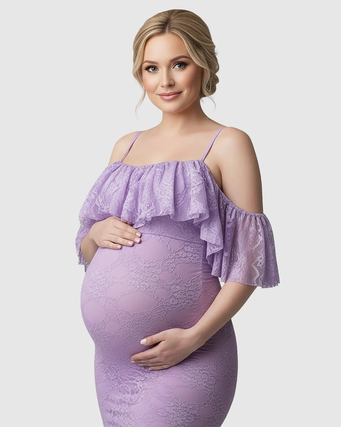 Bump Society – The Comfort Collection: Off-Shoulder Lace Mermaid Maternity Gown