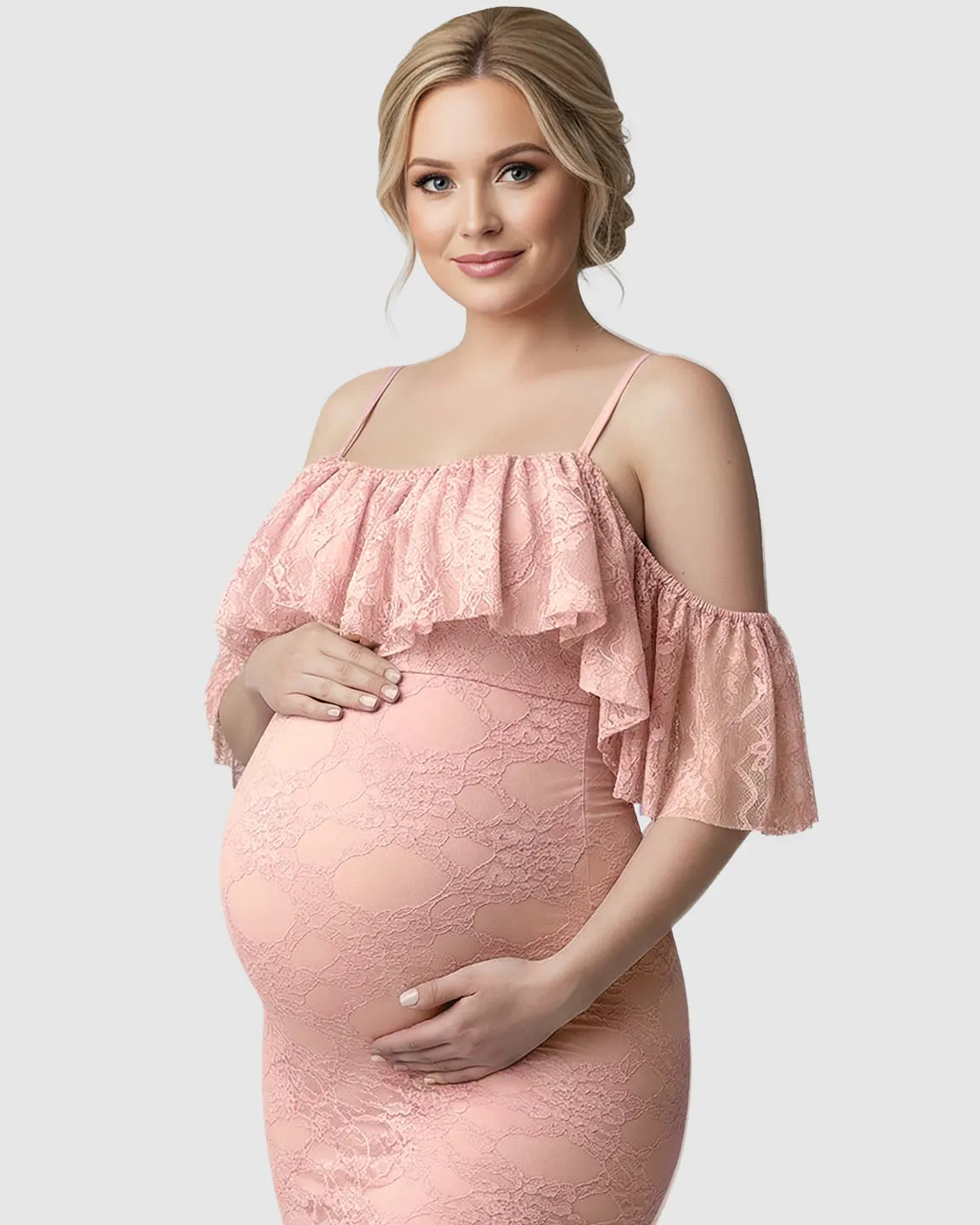 Bump Society – The Comfort Collection: Off-Shoulder Lace Mermaid Maternity Gown