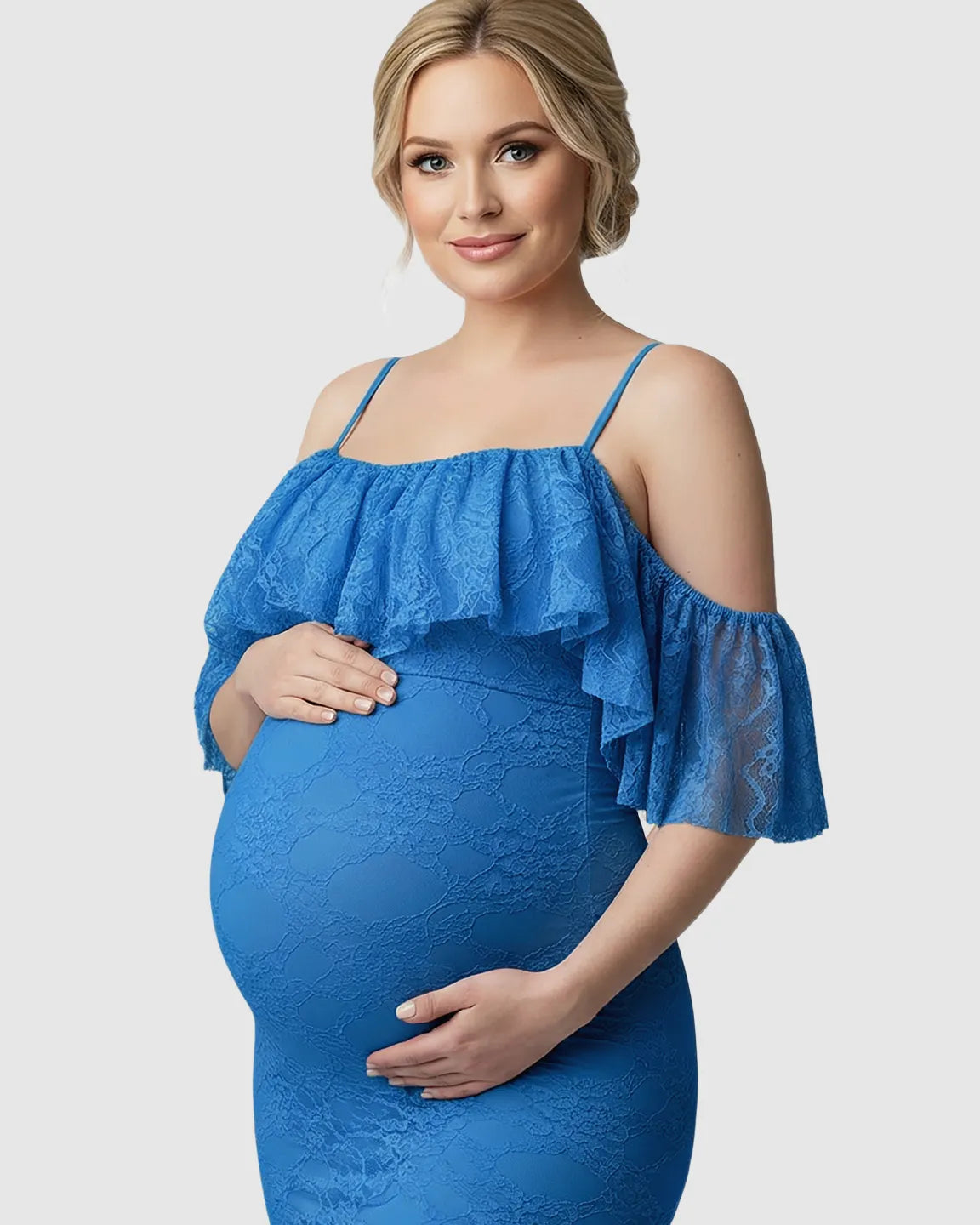 Bump Society – The Comfort Collection: Off-Shoulder Lace Mermaid Maternity Gown