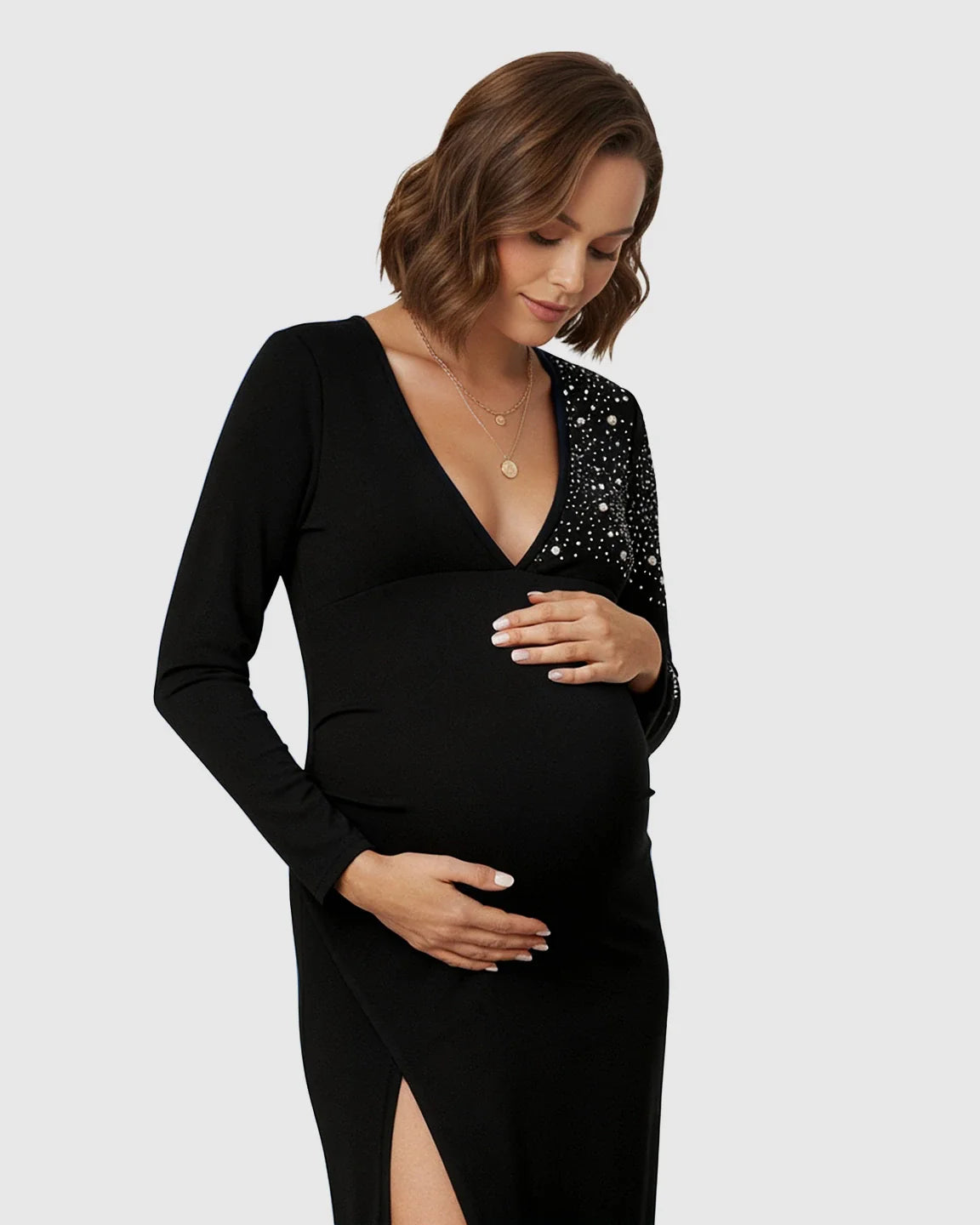 Bump Society – The Comfort Collection: Long-Sleeve Bodycon Maternity Maxi Dress