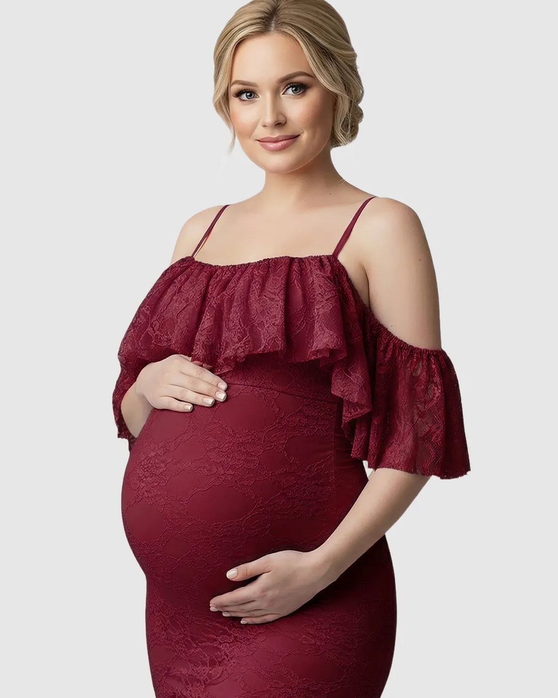 Bump Society – The Comfort Collection: Off-Shoulder Lace Mermaid Maternity Gown