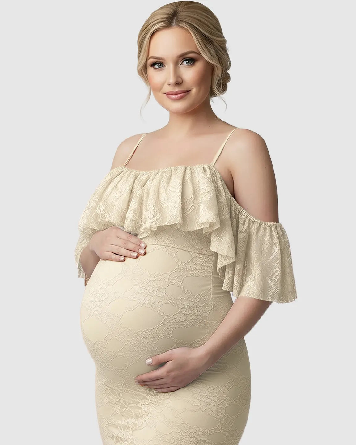 Bump Society – The Comfort Collection: Off-Shoulder Lace Mermaid Maternity Gown