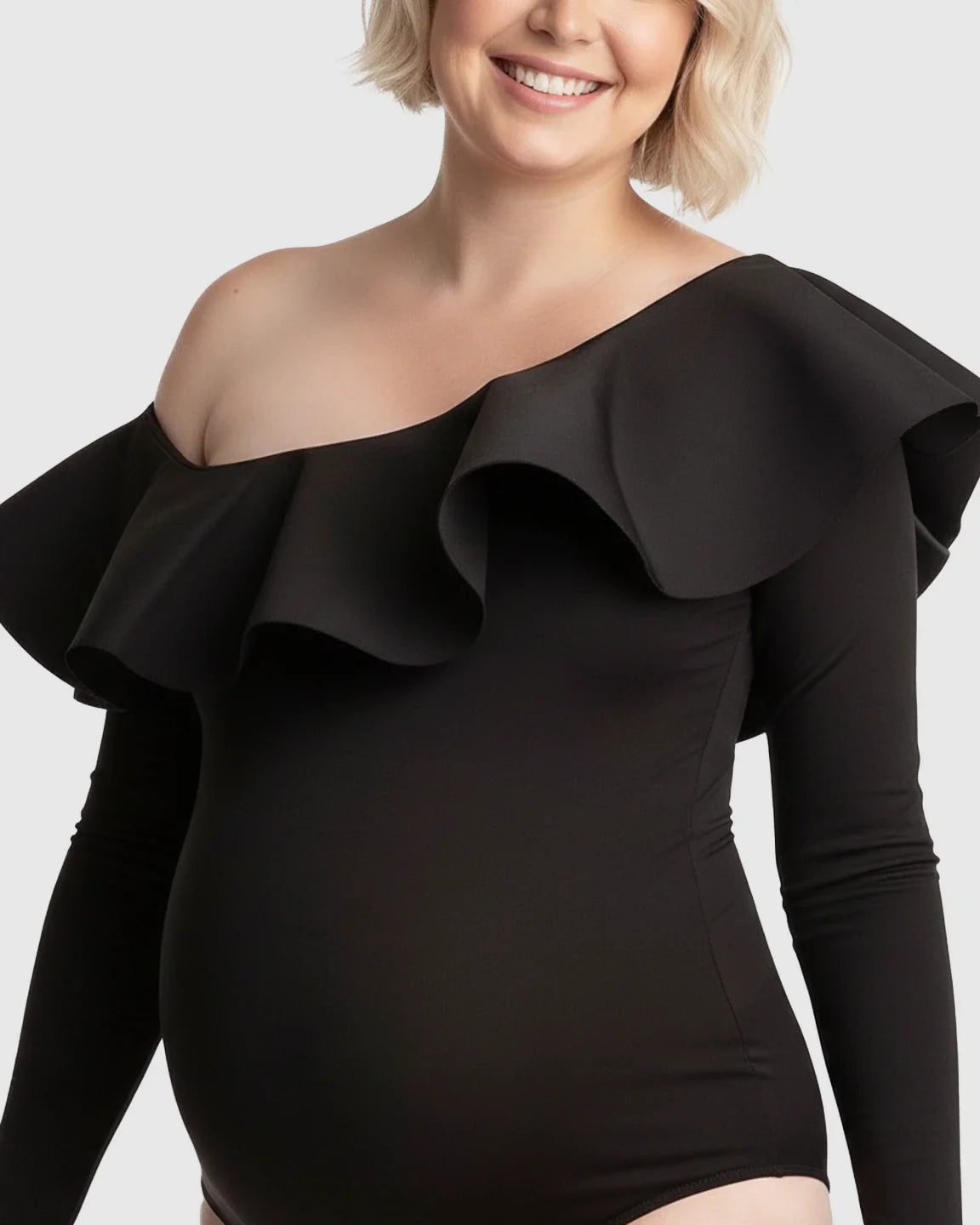 Bump Society – The Comfort Collection: Ruffled One Shoulder Bodycon Maternity Bodysuit