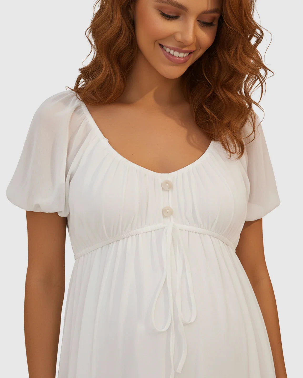 Bump Society – The Comfort Collection: Puff Sleeve Empire Waist Maternity Maxi Dress
