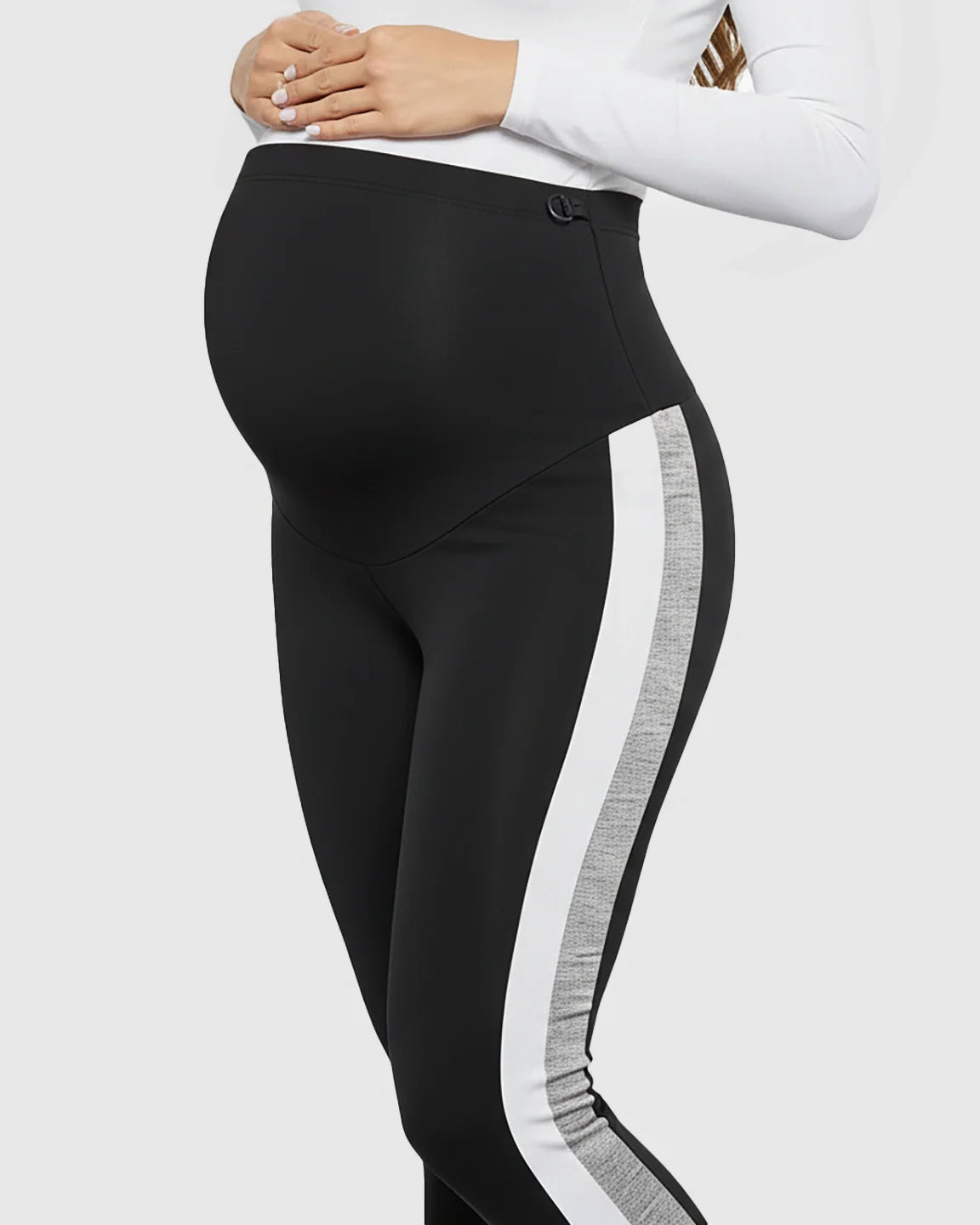 Bump Society – The Comfort Collection: Stretch Waist Panel Side-Stripe Maternity Leggings