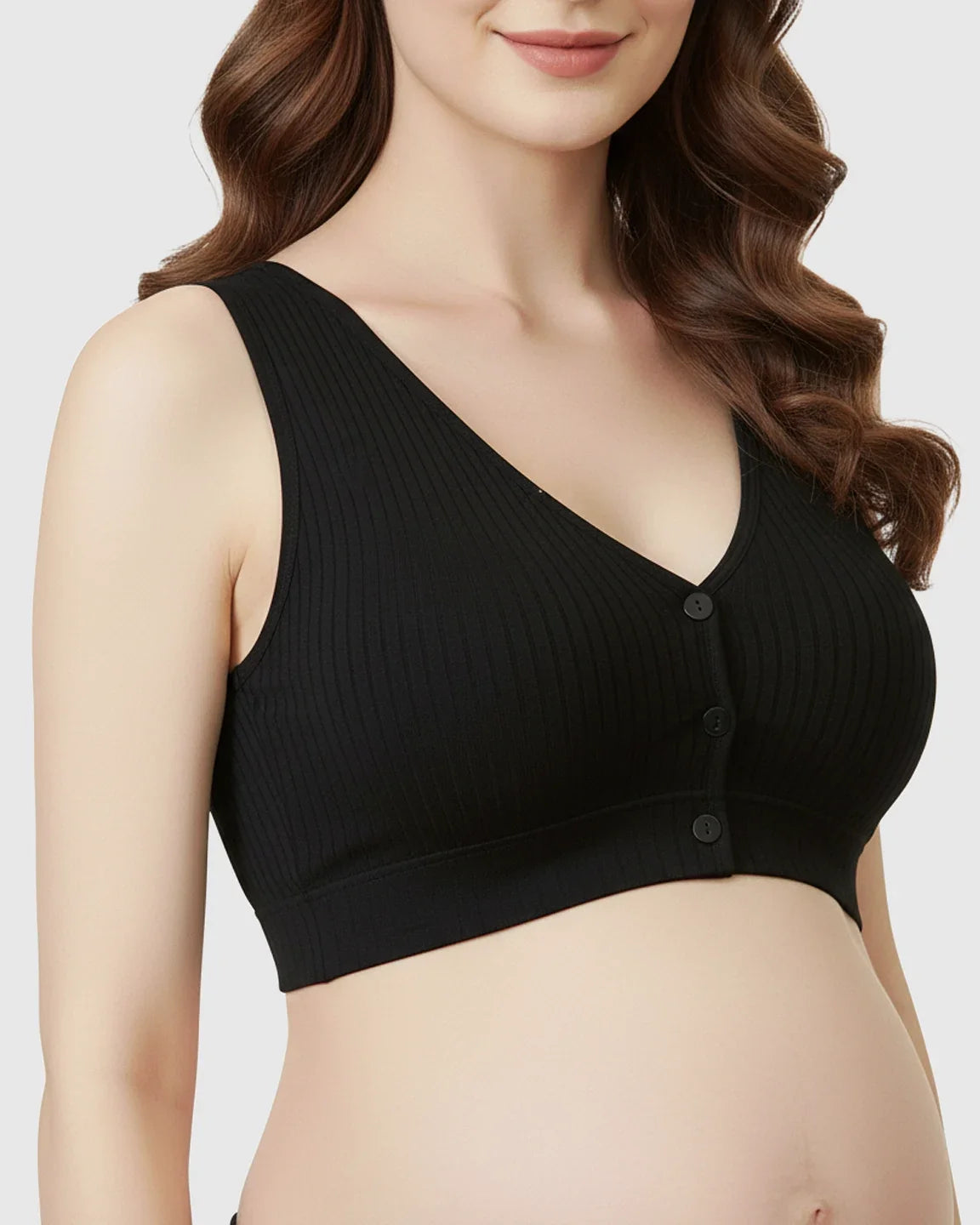 Bump Society – The Nursing Collection: Front-Button Ribbed Wireless Nursing Bra