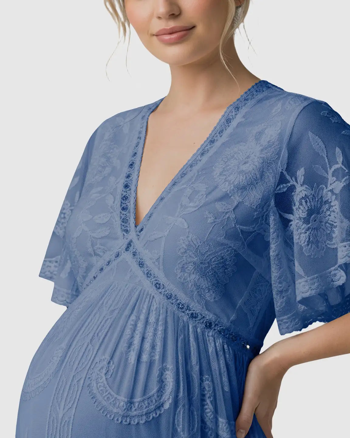 Bump Society – The Comfort Collection: Sheer-Lace Romantic Maternity Maxi Dress