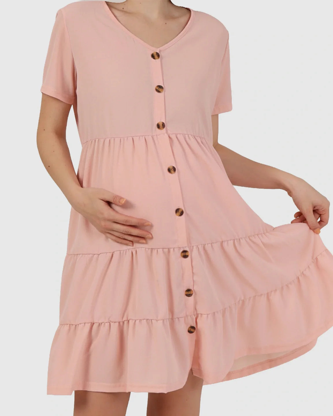 Bump Society – The Comfort Collection: Button Up Tiered Maternity Mini Dress