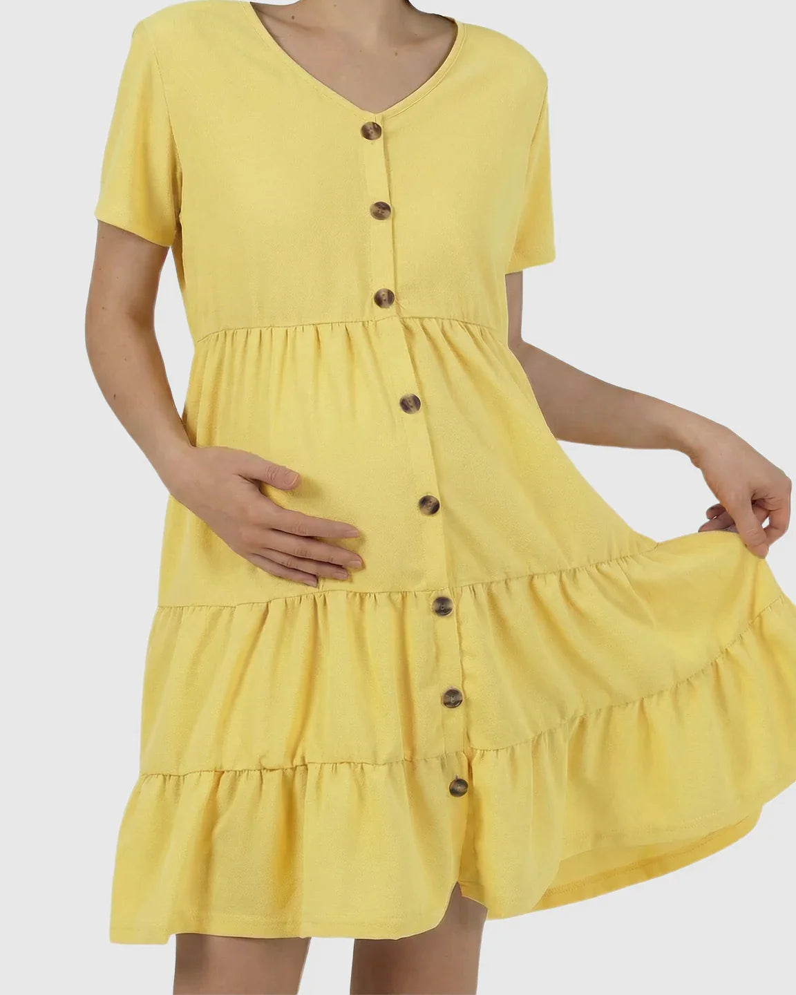 Bump Society – The Comfort Collection: Button Up Tiered Maternity Mini Dress