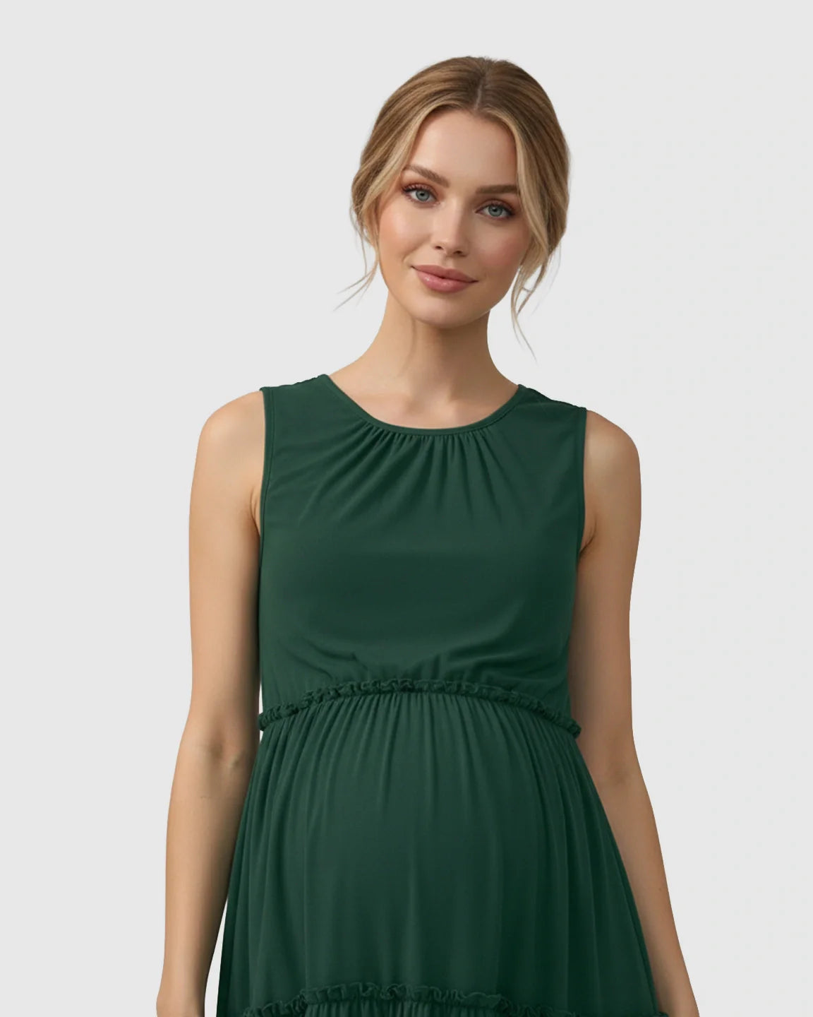 Bump Society – The Comfort Collection: Tiered Ruffle Skirt Casual Maternity Midi Dress
