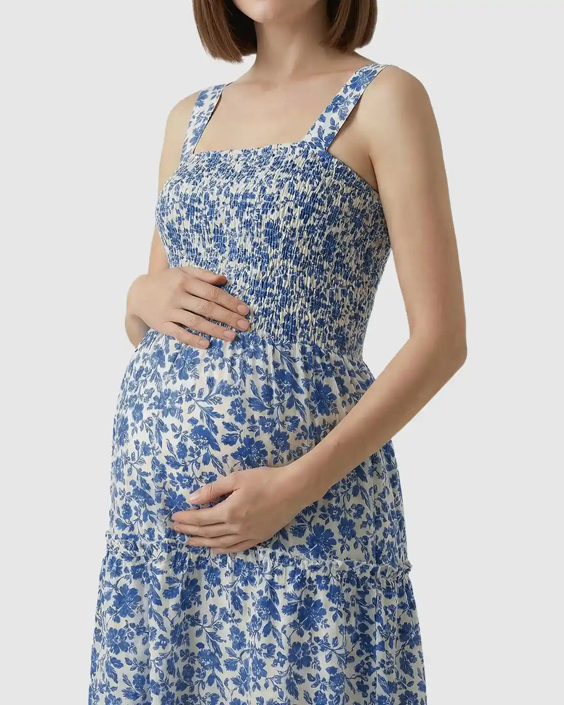 Bump Society – The Comfort Collection: Smocked Floral A-Line Maternity Midi Dress