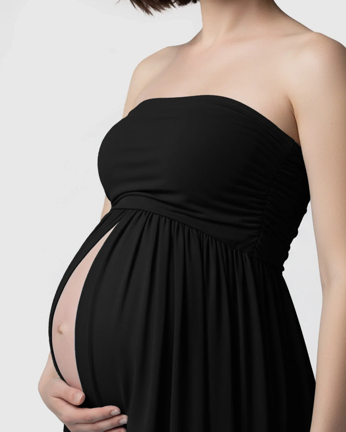 Bump Society – The Comfort Collection: Strapless Ruched Front Slit Maternity Photoshoot Dress