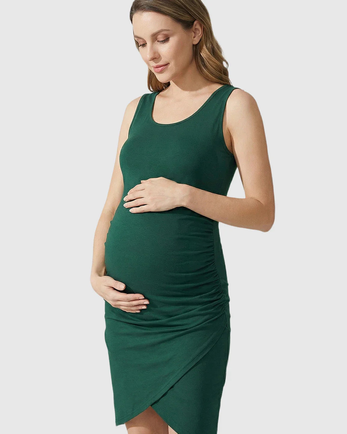 Bump Society – The Comfort Collection: Side Ruched Wrap-Style Hem Maternity Dress