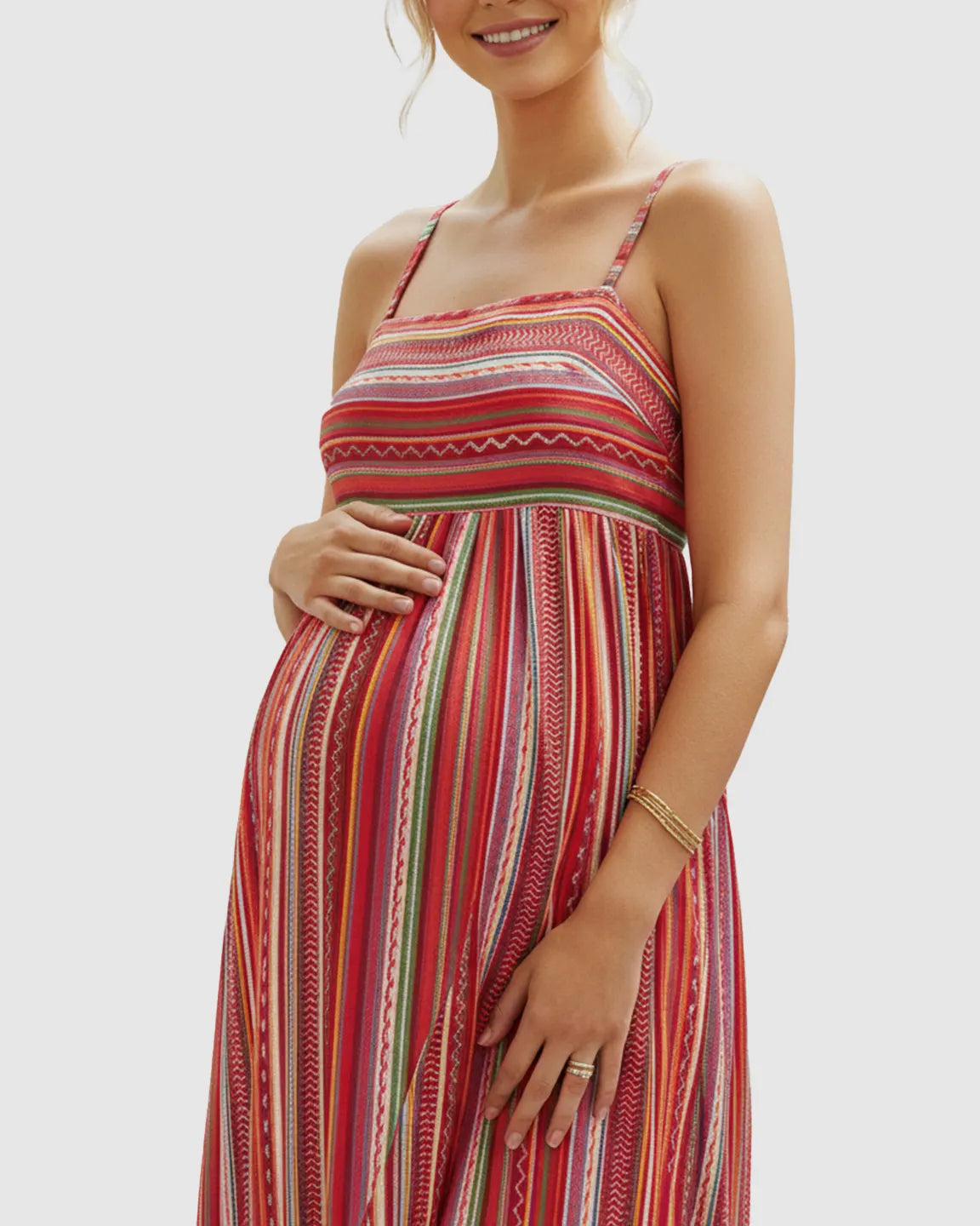 Bump Society – The Comfort Collection: Spaghetti Strap Vibrant Stripe Maternity Maxi Dress