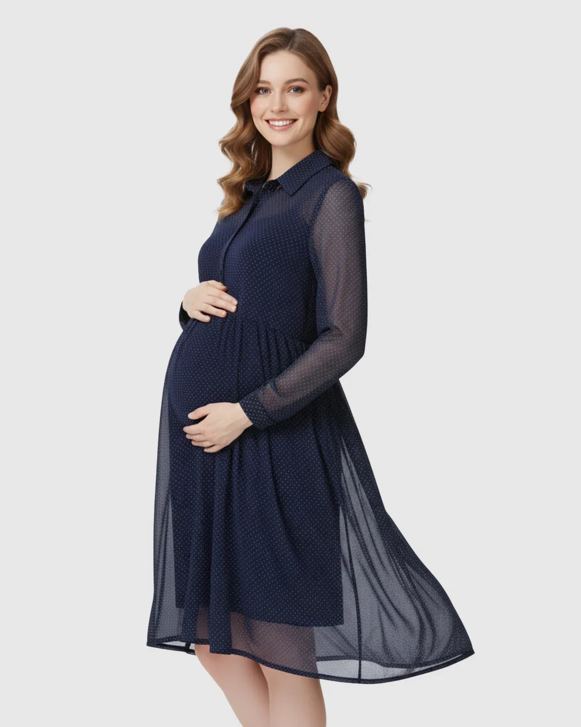 Bump Society – The Comfort Collection: Button-Front Chiffon Flowing Maternity Dress