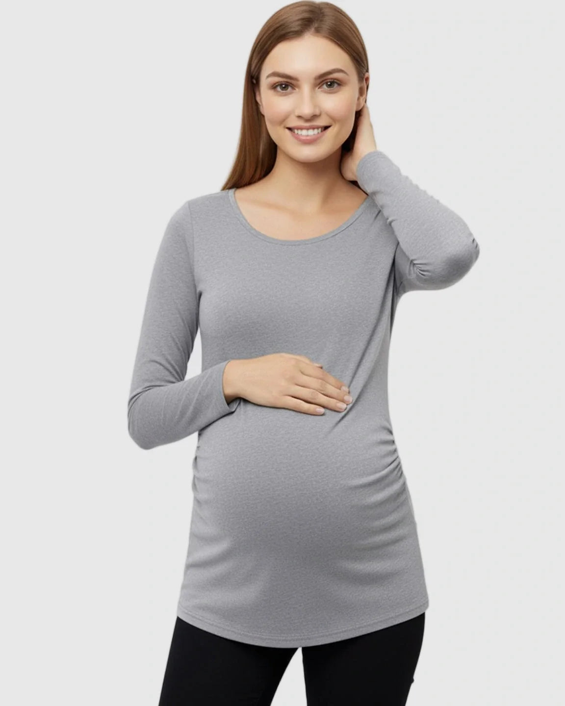 Bump Society – The Comfort Collection: Side Ruched Slim Fit Long Sleeve Maternity Top