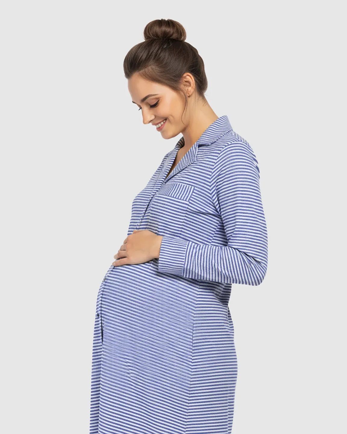 The Sleep Collection  Striped Button Front Shirt Style Maternity Sleepwear